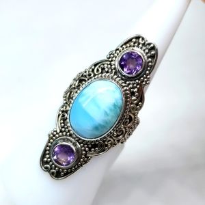 Bali Legacy Larimar Amythest Elongated Ring in Sterling Silver 7 NWT